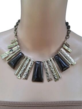 Vintage Robert Rose  Amber Resin Goldtone Statement Necklace | Brutalist